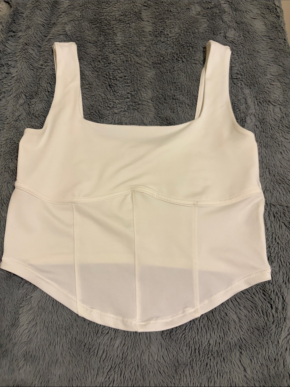 Square Neck White Crop Top - Sleek Structured Fit